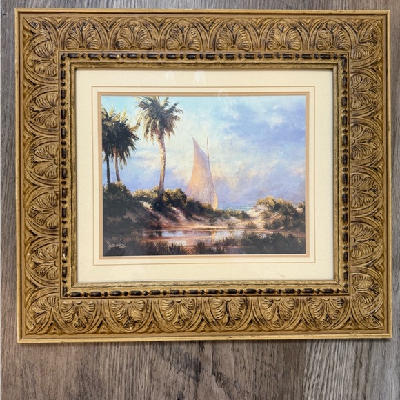 Framed Tropical Sailboat Art - Picture 1 of 8